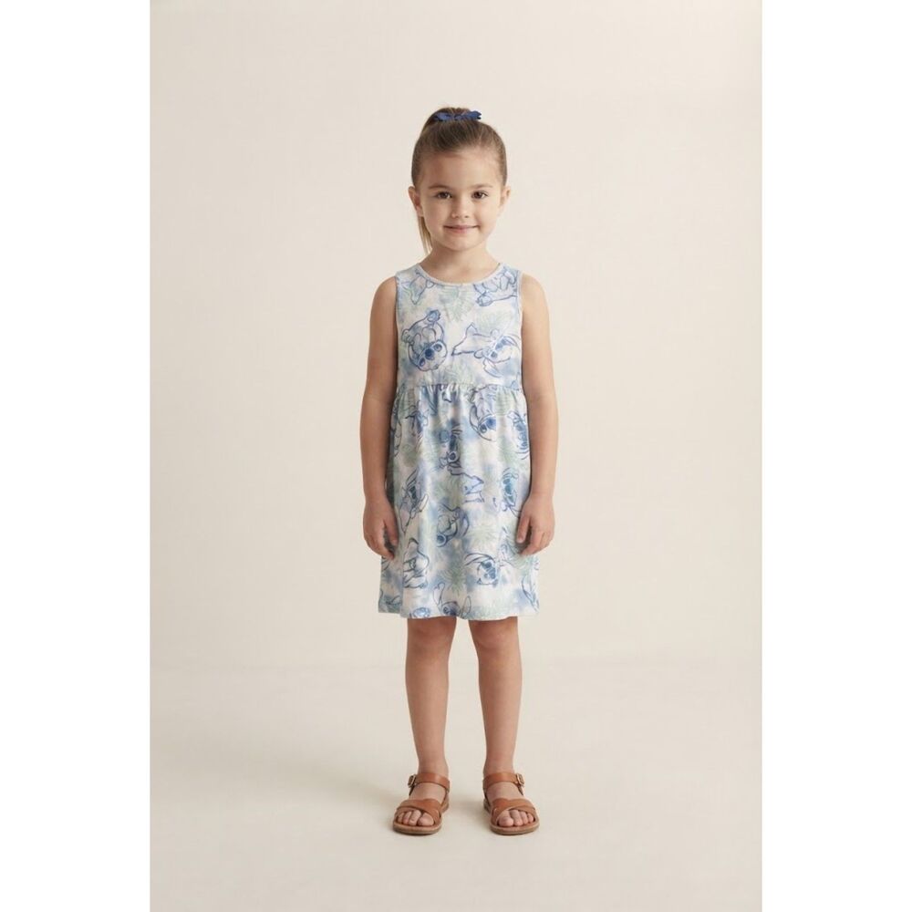 Disney Stitch Girls Tie-Dye Tropical Tank Dress Size Small 6/6X 100% Cotton